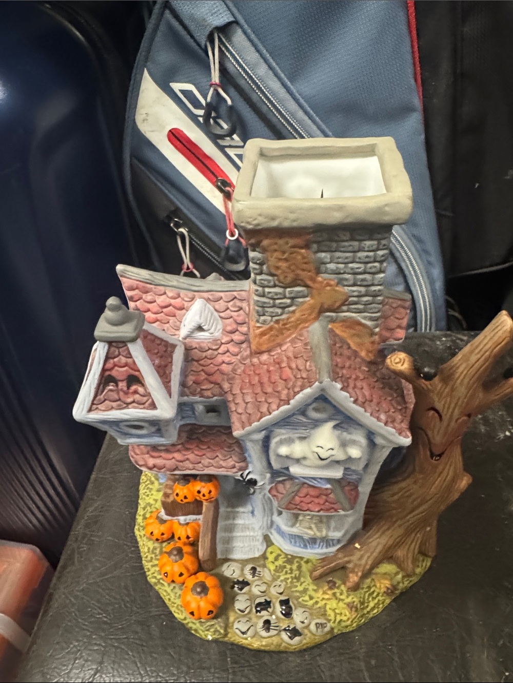 PartyLite Halloween Haunted House Sculpture – Orange, Brown, Gray, White
